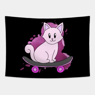 Pink Skater Cat Tapestry