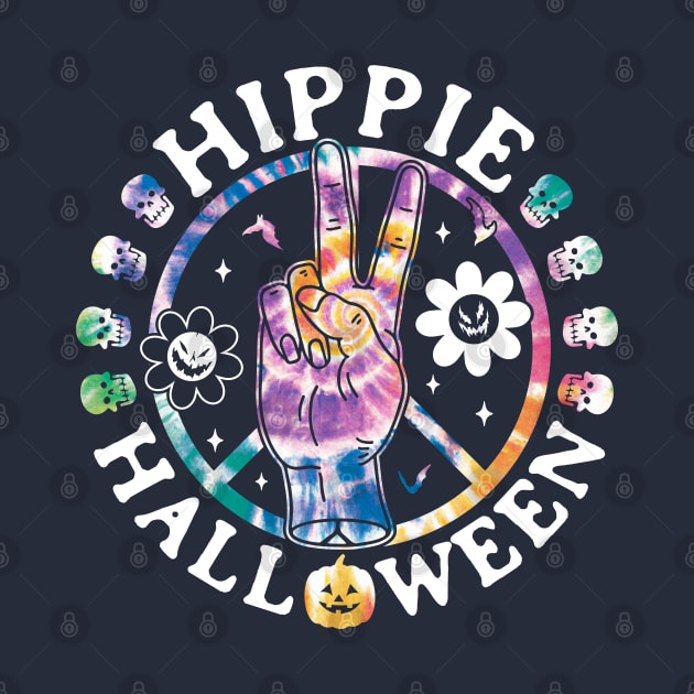 Hippie Halloween - Tie Dye Halloween Retro Groovy Flower Peace sign by OrangeMonkeyArt