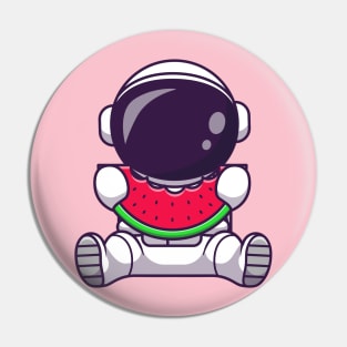 Astronaut Eating Watermelon Fruit Cartoon Pin