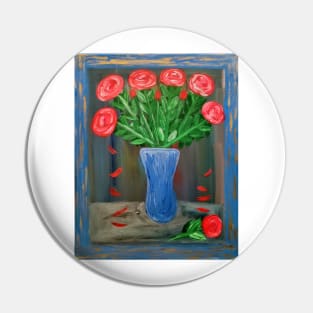 Red roses In blue boarder Pin