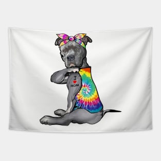 Tie Dye Pitbull Tattoo I Love Mom Happy Mother's Day Tapestry