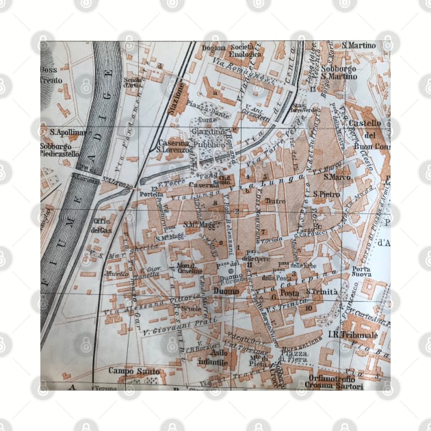 Trento, Italy antique map, gray brown black by djrunnels