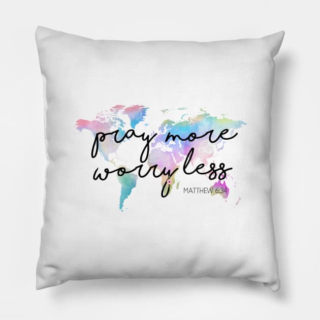 Pray More Worry Less christian Design Pillow by ChristianStore