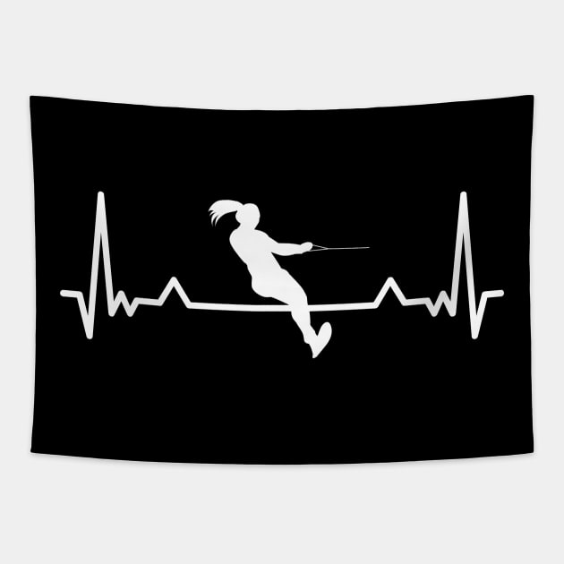 Water Ski Heartbeat Line Funny Gift Tapestry by qwertydesigns