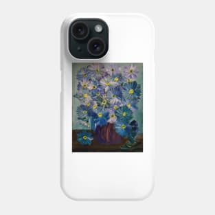 Blue flowers bouquet in a metallic copper turquoise vase Phone Case