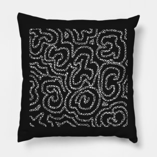 Textured White Doodle on Black Abstract Pillow