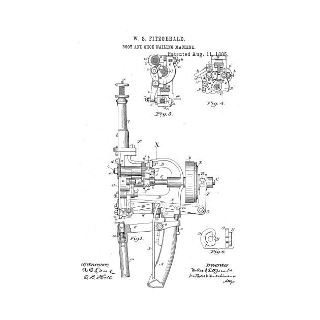 Boot and Shoe Nailing Machine Vintage Patent Hand Drawing Funny Novelty by TheYoungDesigns