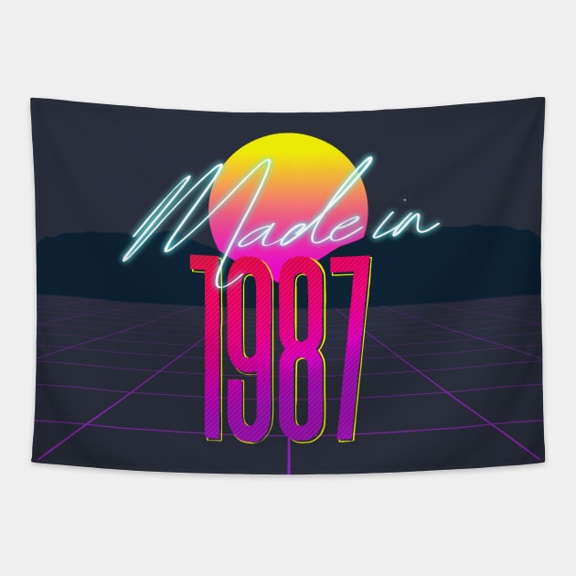 Made In 1987 ∆∆∆ VHS Retro 80s Outrun Birthday Design Tapestry by DankFutura