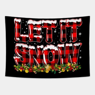 Let It Snow Christmas Snowflake Buffalo Plaid Tapestry