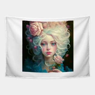 Marie Antoinette with afternoon wine and pink roses Tapestry