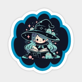 Baby Witch Virgo Zodiac Sign Reading Spell Book Chibi Style Magnet