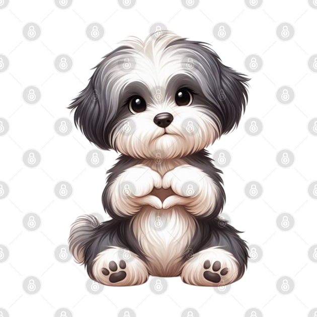 Valentine Havanese Dog Giving Heart Hand Sign by Chromatic Fusion Studio
