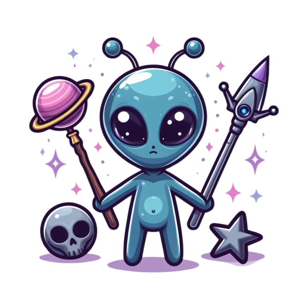 Cute Angry Alien With Skull Weapons by AhmedPrints