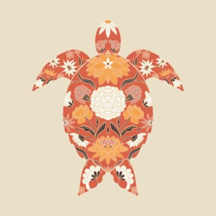 Floral sea turtle - earth tones T-Shirt