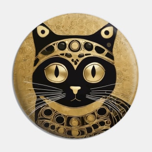 Black and Gold Klimt Cat in Royal Robes Pin