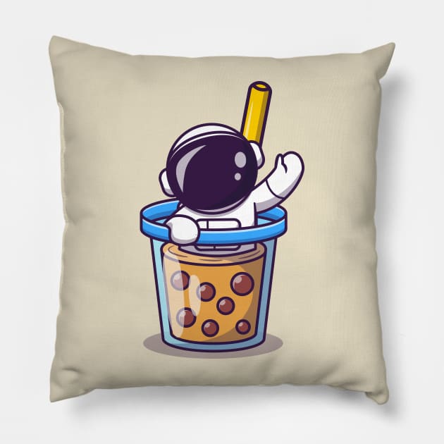 Cute Astronaut In Boba Milk Tea Cup Pillow by Catalyst Labs