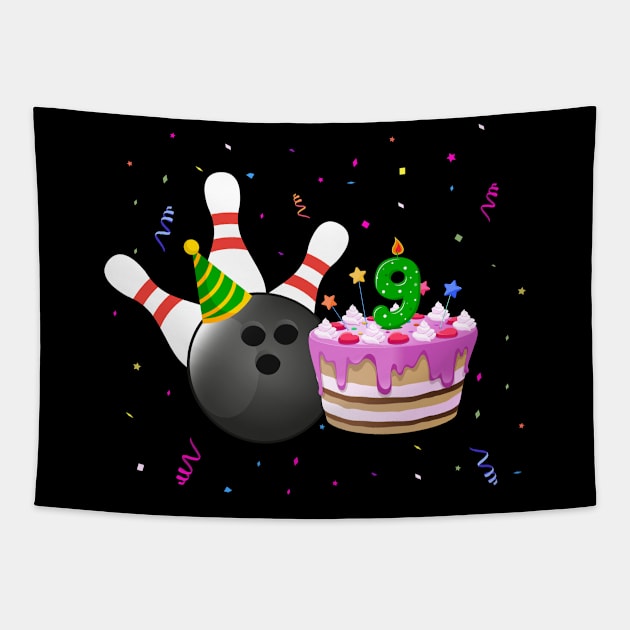 Bowling 9th Birthday Bday Party Kids 9 years Old Bowler Tapestry by Msafi