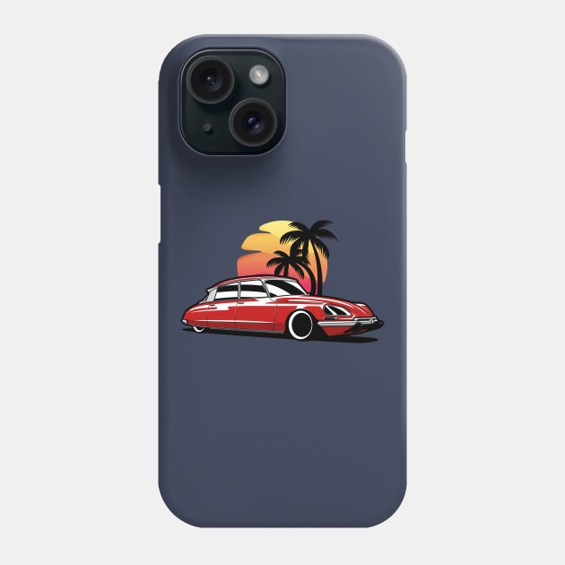 Red Citroen DS Palms Sunset Phone Case by KaroCars