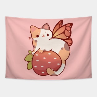 Fairy calico cat with strawberry Tapestry