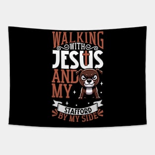 Jesus and dog - Staffordshire Bull Terrier Tapestry