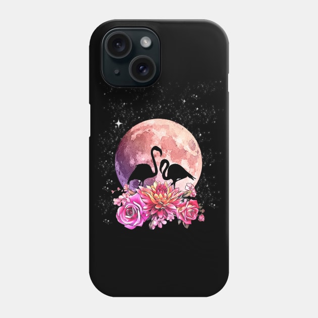 Flamingo shades pink Moon and flowers Phone Case by Collagedream