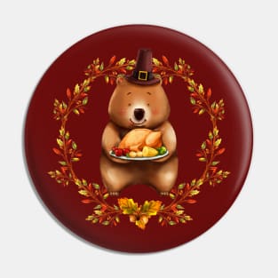 Thanksgiving Bear With Turkey Dinner Pin