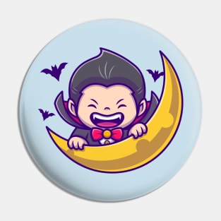 Cute Dracula With Moon And Bats Pin