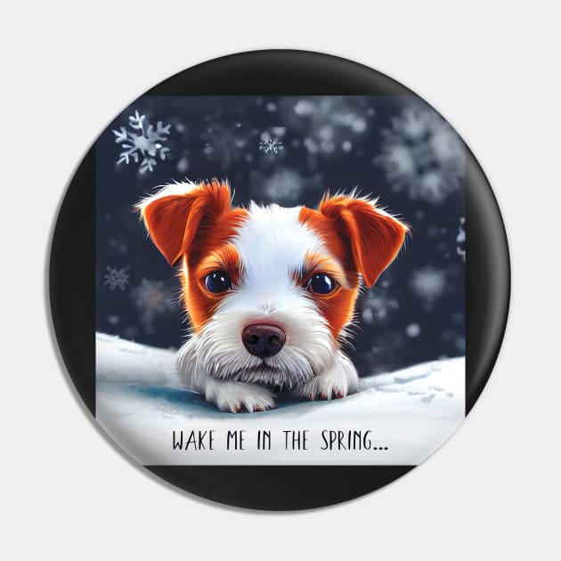 Wake me up in Spring grumpy Jack Russell Terrier Puppy Dog In the Snow Pin by Geminiartstudio