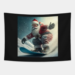 Santa on a snowboard Tapestry