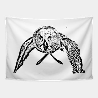 Owl in flight, black and white Tapestry