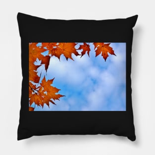 Autumn Maple Leaves Framing the Cloudy Sky Pillow