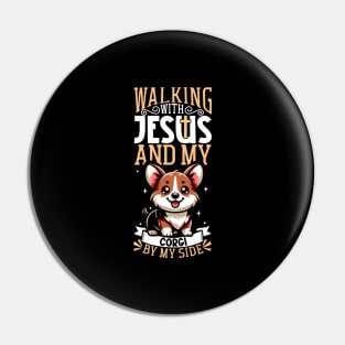 Jesus and dog - Pembroke Welsh Corgi Pin