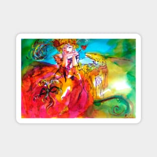 MIRANDOLINA Romantic Woman With Mask And Dog,Venetian Masquerade Magnet