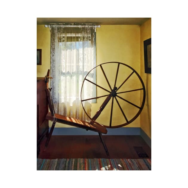 Knitting - Large Spinning Wheel Near Lace Curtain by SusanSavad