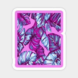 Tropical Leaves Of Banana and Monstera Blue Pink Cut Out Magnet