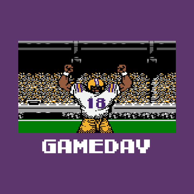 Purple and Gold Football Gameday Retro 8 Bit Linebacker by SLAG_Creative