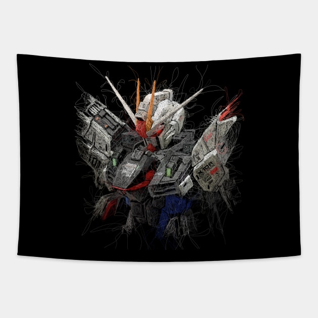 Freedom Gundam ZGMF X10A Scribble Artwork Tapestry by Gundam Artwork