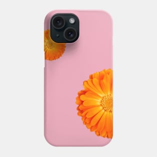 Orange Flower on baby pink background Phone Case