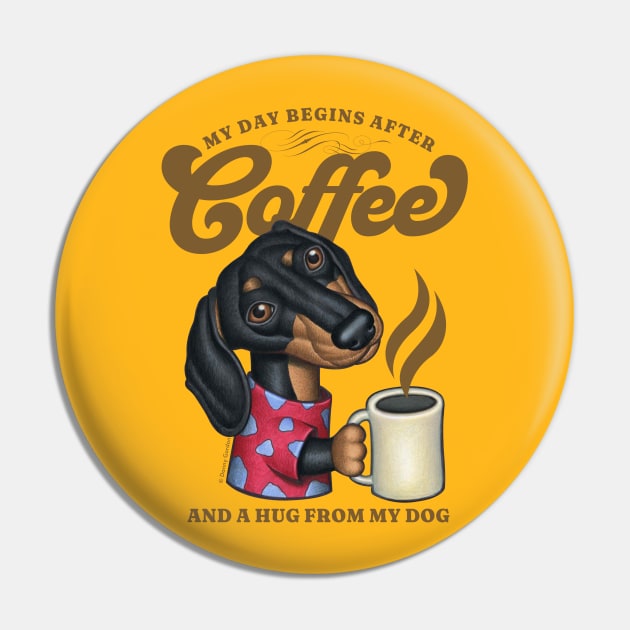 Funny Cute Doxie Dachshund Coffee Cup Pin by Danny Gordon Art