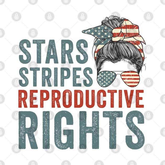 Retro messy bun stars stripes reproductive rights pro choice feminist gift by BadDesignCo