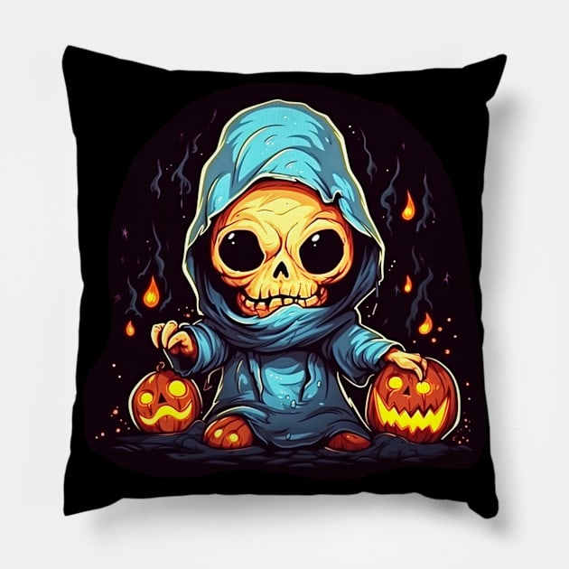 Eerie Halloween Ghoul Art - Spooky Season Delight Pillow by Captain Peter Designs