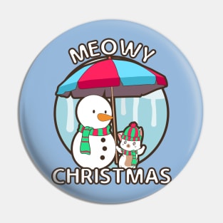 MEOWY CHRISTMAS SNOWMAN AND LITTLE CAT Pin