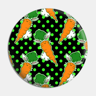 Carrot Bunny Green and Black Polk-a-dot Pattern Pin