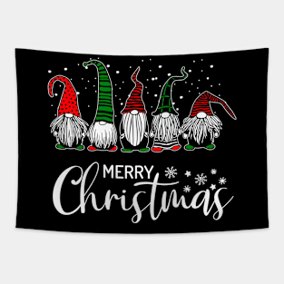 Cute Xmas Gnomes In Plaid Hats Merry Christmas Gift Fabulous Tapestry