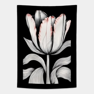 Black and white tulip botanical illustration Tapestry