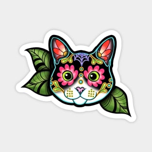 Tuxedo Cat - Day of the Dead Black and White Sugar Skull Kitty Magnet