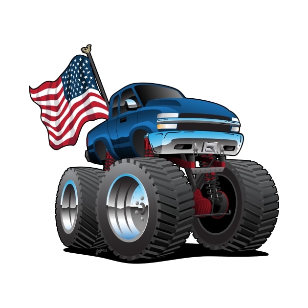 Monster Pickup Truck with USA Flag Cartoon by hobrath