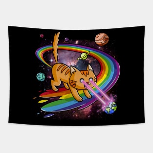 Cute Space Cat Eye Lasers and Rainbow Farts Tapestry