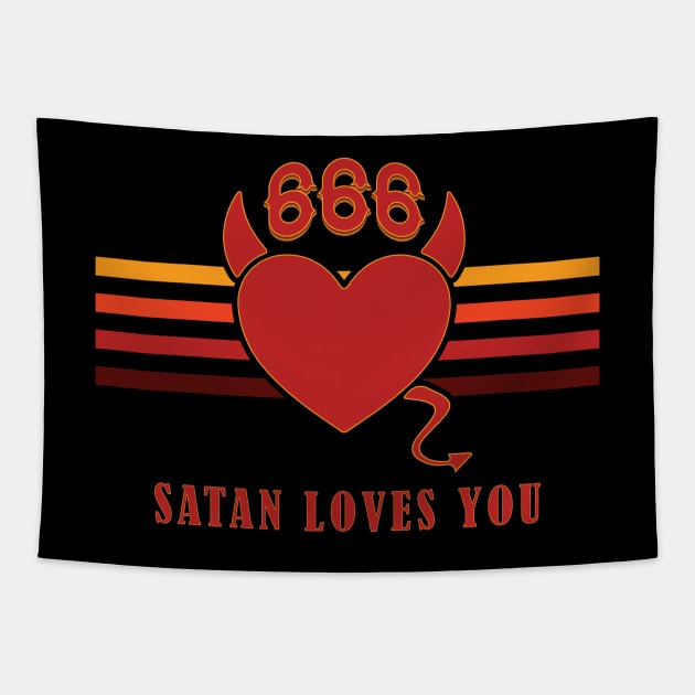 Satan Loves You - Funny Sarcastic Quote Retro Text Tapestry by Whimsical Thinker