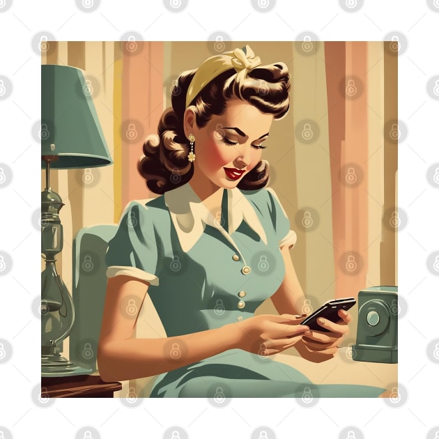 Vintage  Revival Smartphone Mobile Chat Texting Pin Up Girl by di-age7